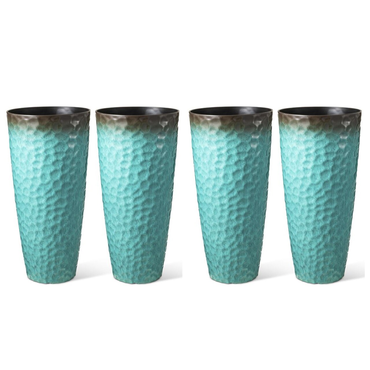 31"H Set of 4 Oversized Honeycomb Textured Turquoise Tall Plastic Planter